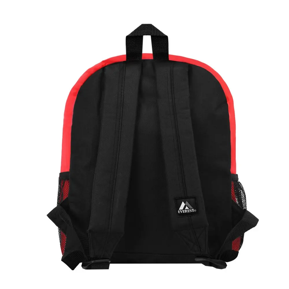 Unisex Casual Backpack with Side Mesh Pocket, Red Black