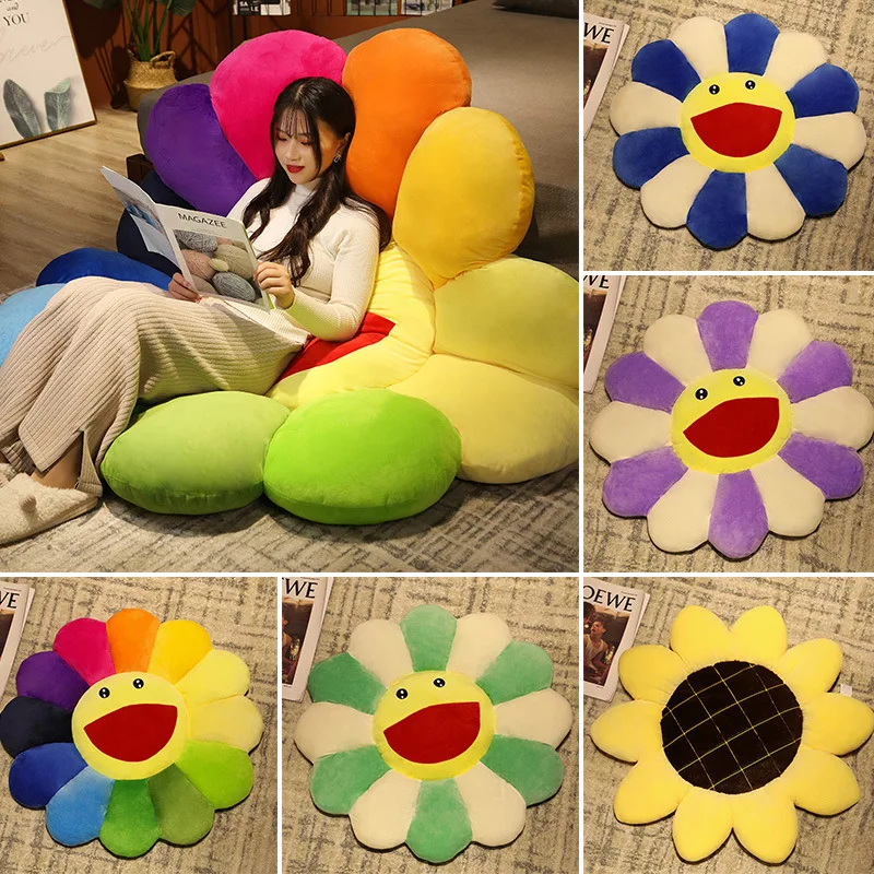 

40CM Anime Kawaii Cute Stuffed Rainbow Flower Cushion Pillow Stuffed Plush Toy Chair Cushion Hold Pillow Home Decor Gifts