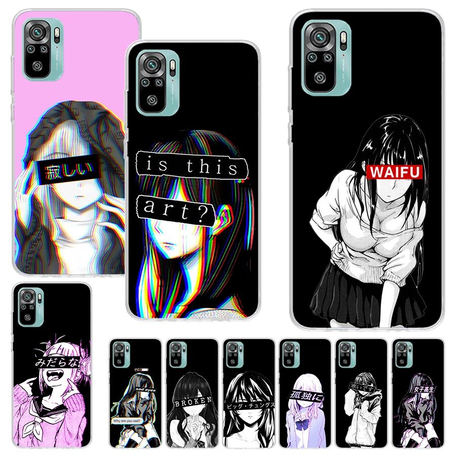 Мягкий чехол с принтом грустного аниме в эстетике сенпай для Xiaomi Redmi Note 12S 11S 12 11T 10S