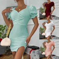 mini dress comfy cool short sleeve slit hem women dress for daily life casual dress women dress