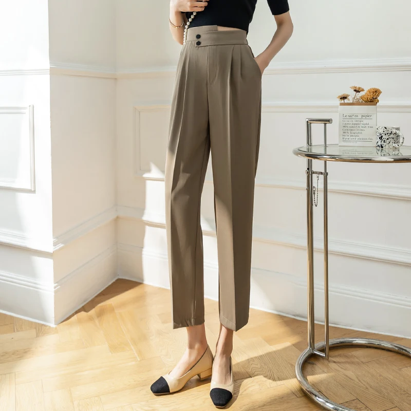 

Solid Trousers 2022 New Spring Summer Pants High Waist Harem Pants Women Casual Trousers Women Office Lady Suit Pants 80E