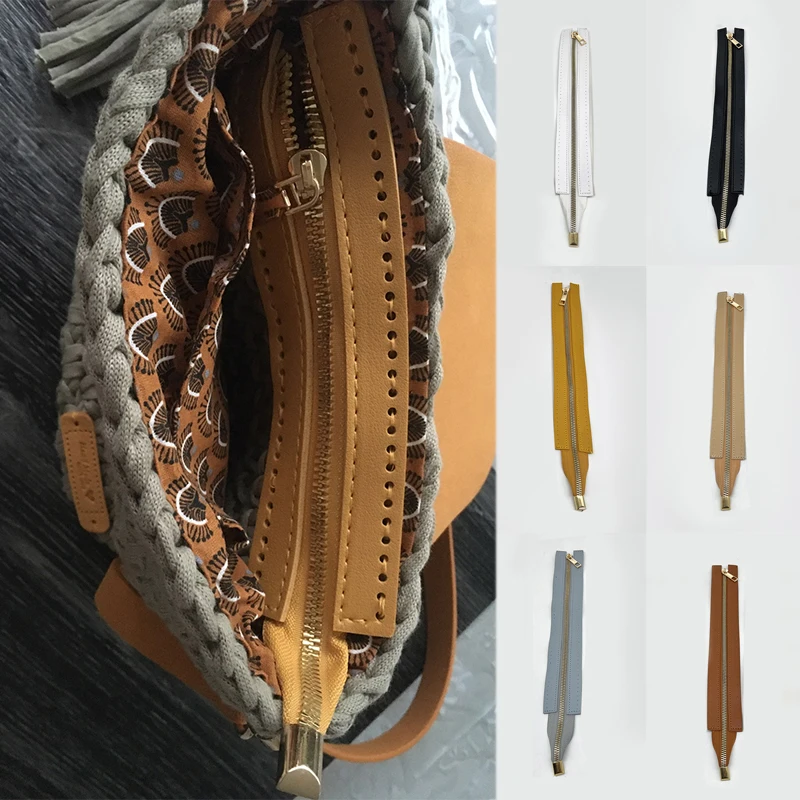 

1Pcs PU Leather Zipper Rope Hole Handbag Zipper Solid Color Bag Zipper 30CM Length Strong Durable All-match Bag Accessories