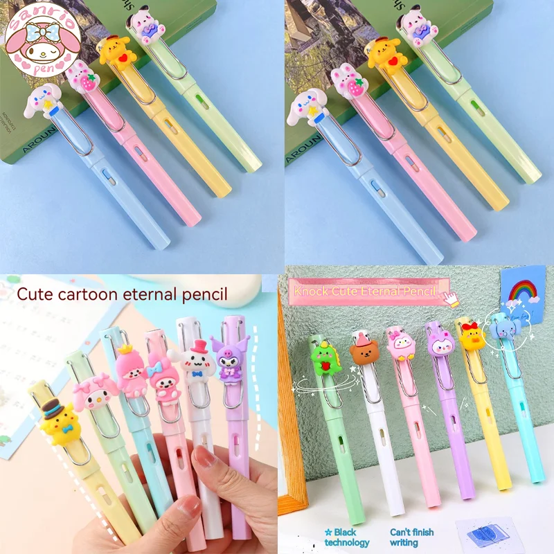

12pcs Sanrio Animation Patch Mechanical Pencil Melody Kuromi Creative Children's Painting Hb Pencil Posture Student Stationery