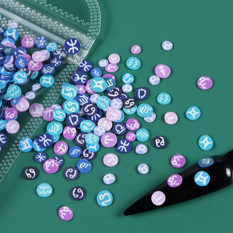 12 созвездий искусство ногтей украшения мягкая глина хлопья знаки зодиака гель