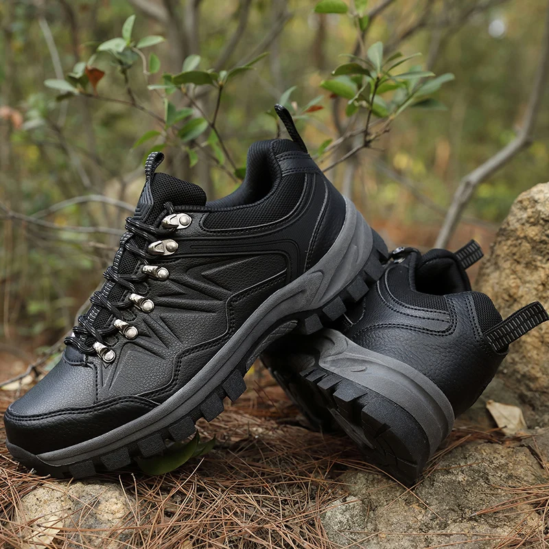 Leather Men Hiking Shoes Outdoor Trail Trekking Sneakers Men Non-slip Breathable Climbing Shoes Men Mountain Sports Shoes