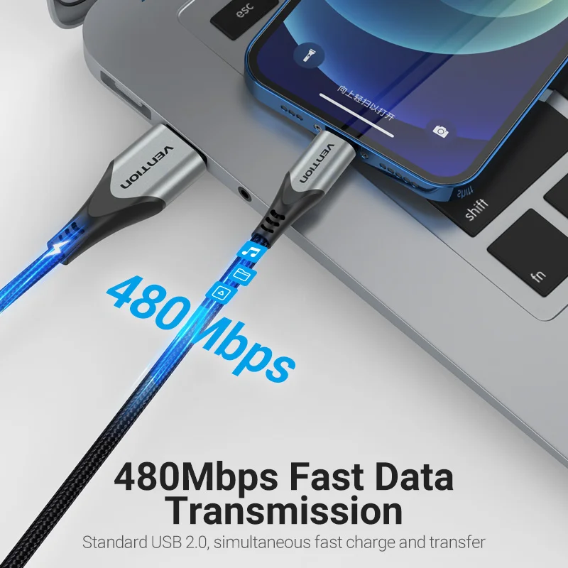 Vention MFi USB Cable for iPhone 12 Max 11 Xs X 8 Plus USB Charge for iPhone 12 Mini 2.4A Fast Charging USB Charger Data Cable