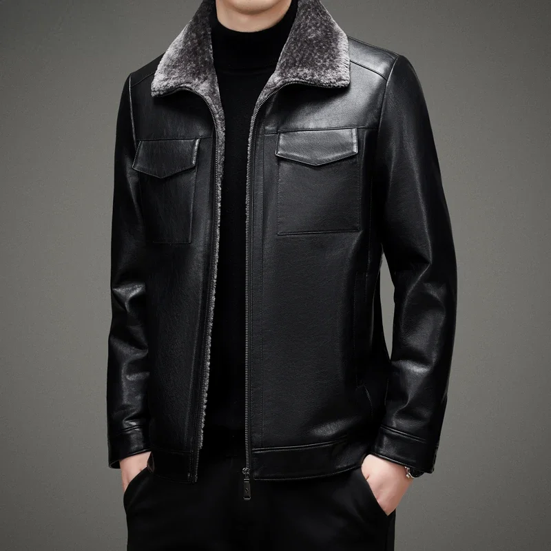 Куртка мужская утепленная из натуральной кожи модная кожаная куртка для работы и