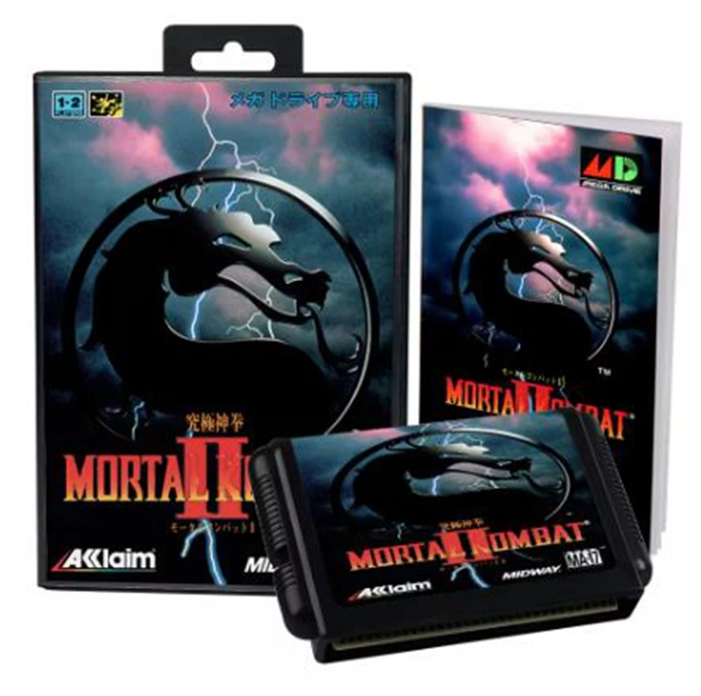 Mortal Kombat 2 с коробкой и руководством для 16-битной игровой картриджа Sega MD System Megadrive