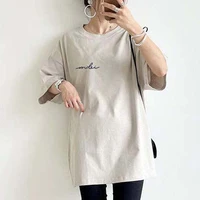 2022 fashion women t shirt solid color cotton loose korean version commuter pullover elegant chic leisure ladies t shirt