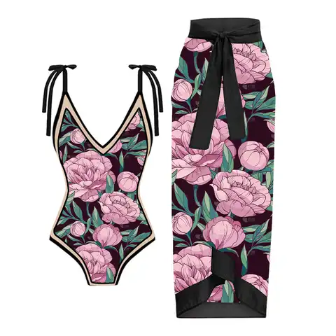 Lanswe Double Sided printing Retro One Piece Swimsuit 2023 New Sexy Beach Leisure Swimwear Set Woman Two Pieces Brazil Bikini