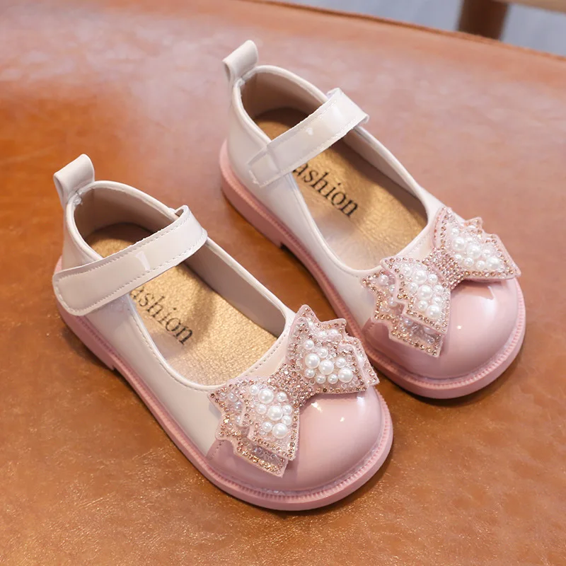 

New Children Leather Shoes Rhinestone Bow Princess Girls Party Dance Shoes Baby Student Flats Kids Performance Shoes G812