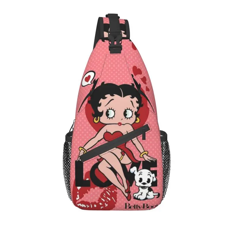 

Casual Love Boop Bettys And Pudgy Sling Bag for Cycling Camping Men's Animated Cartoon Crossbody Chest Backpack Shoulder Daypack