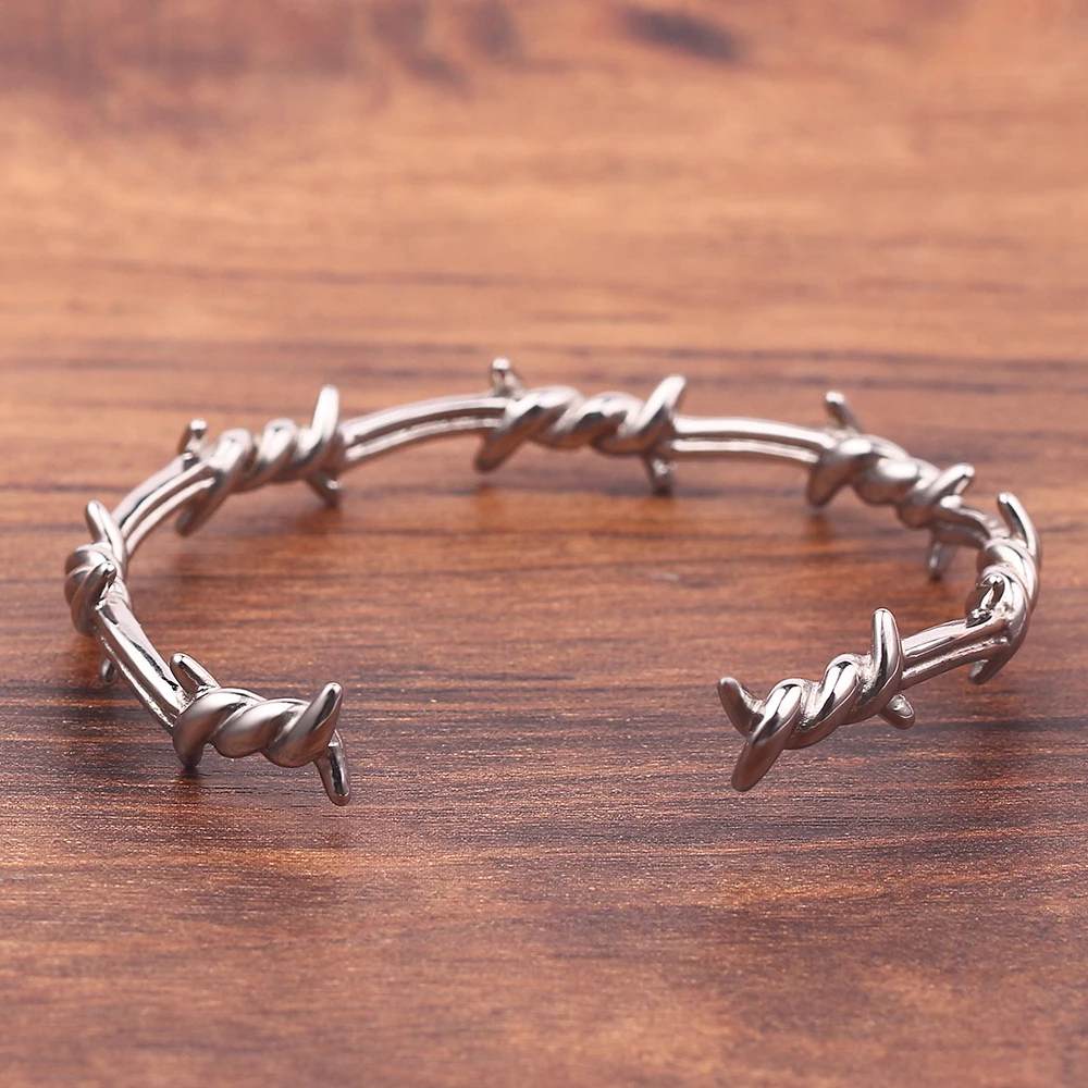 

Men Opening Bangle Thorns Wire Pulsera Titanium Steel Geometric Bracelet Bangles Sleeve Barbed Jewelry Hip Hop Bangle