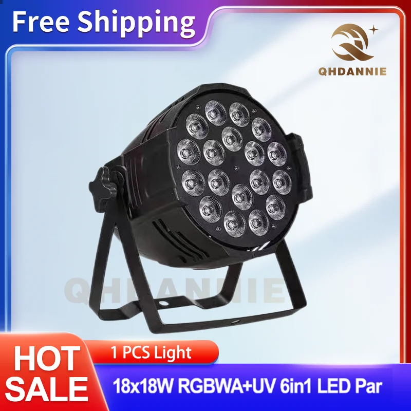 Big Aluminum Alloy LED Par 18x18W RGBWA+UV 6in1 LED Par Sound Action Flat Par Light DMX Stage Lights Party KTV Disco DJ Lamp