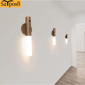 Sayposo искусственная деревянная Беспроводная лампа с PIR-подсветкой, настенная лампа с USB, лампа для кухонного шкафа, шкафа, лампа для дома, спальни, настольная лампа, прикроватная лампа