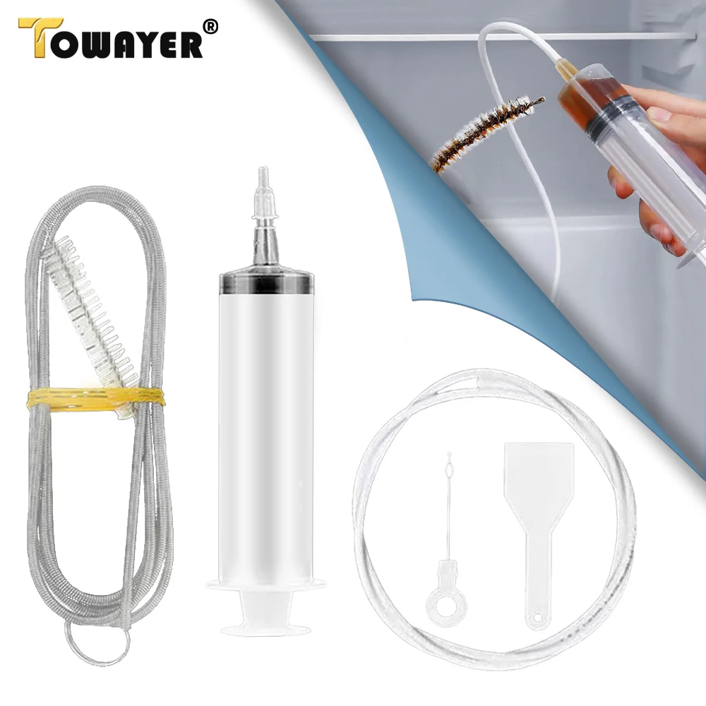 

5Pcs Refrigerator Drain Clean Brush Wash Brush Suction Syringe Hose Fridge Cleaner Stick Dredge Tool 1.5M Drain Hole Kit
