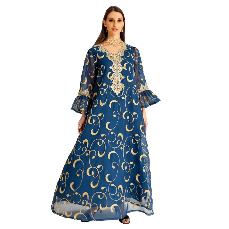 Abaya Dress for Women Mesh Sequin Embroidered Dubai Turkey Arab Oman Robe Loose  muslim dress women turkish