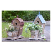 vintage rustic nature wood bird house style flower planter pot home garden decoration