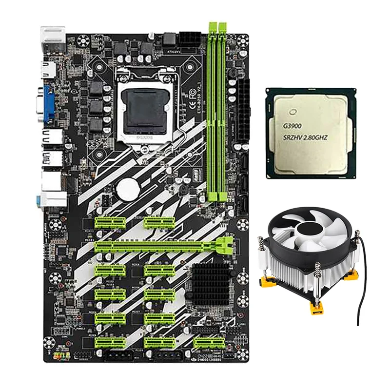 

B250 BTC Mining Motherboard With G3900/G3930 CPU+CPU Cooling Fan 12 PCI-E Slots LGA1151 DDR4 ECC RAM SATA3.0 USB3.0