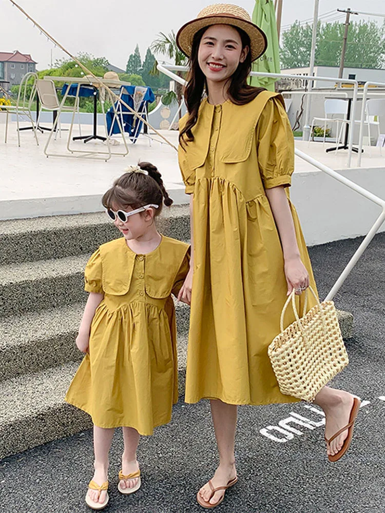 

New Summer Parent-child Wear Mother and Daughter Korean Version of The Foreign Style Cotton Skirt Girls Doll Collar Dress 4-6y