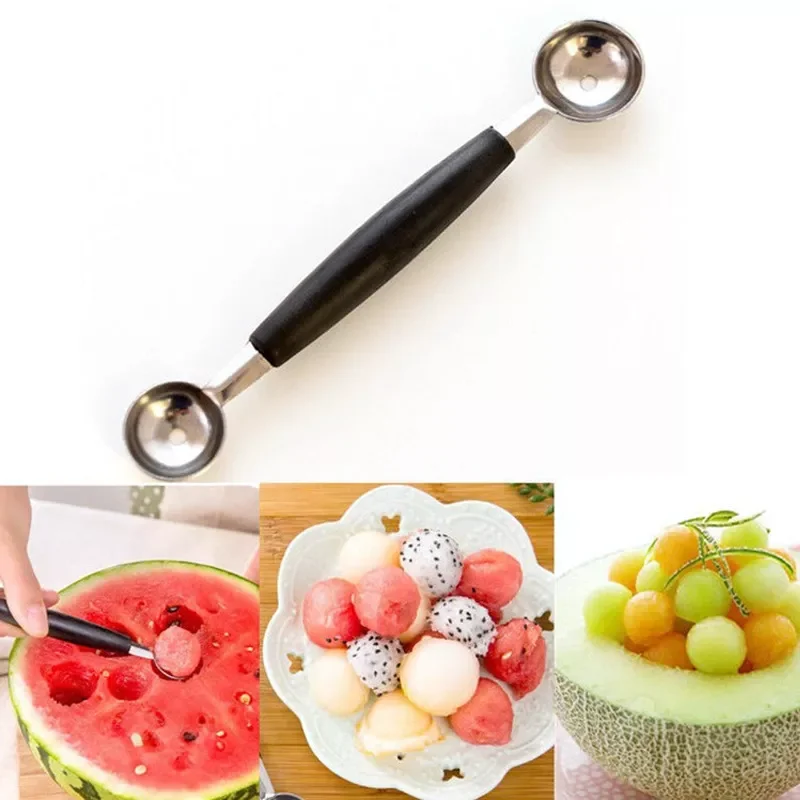 

2022New Multi Function Double-End Spoon Ice Cream Scoop Fruit Spoon Melon Baller Stainless Steel Stacks Carving Knife