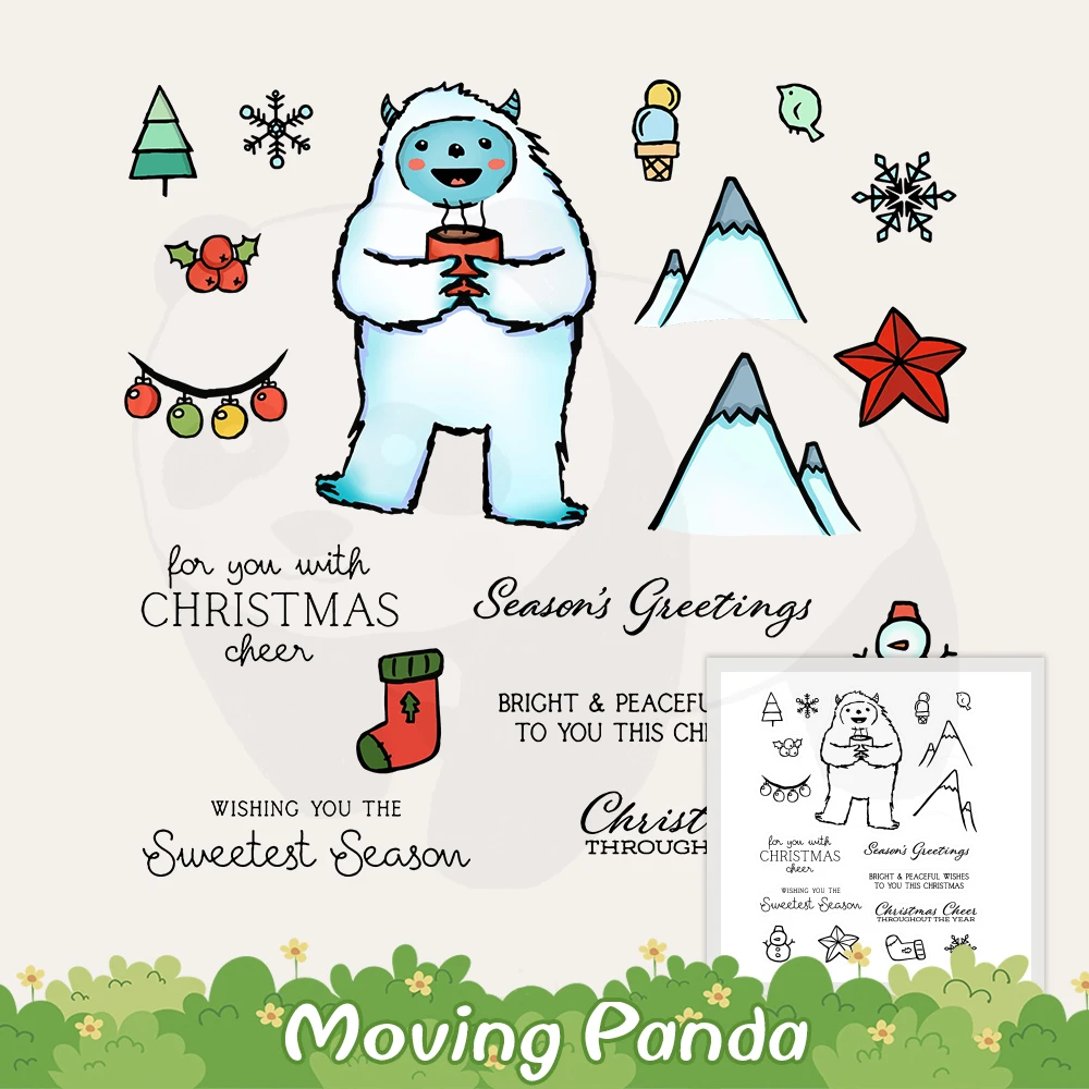 

Cute Snow Monster Christmas Cutting Dies Clear Stamp 2022 Winter DIY Scrapbooking Metal Dies And Stamps For Paper Cards Album