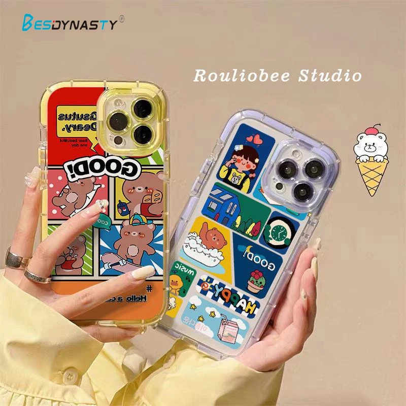 

BESD Cartoon Bear Illustration Phone Case For IPhone 13 Mini Pro Max Drop Resistant Transparent IPhone Case Protective Cover