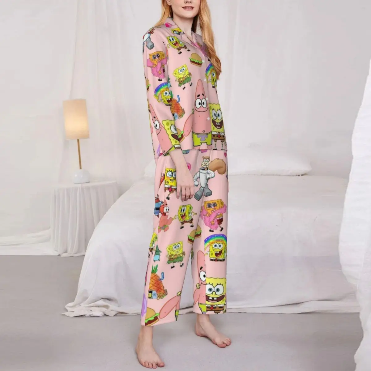 Губка Боб Квадратные Штаны Женский пижамный комплект на пуговицах Пижама из 2