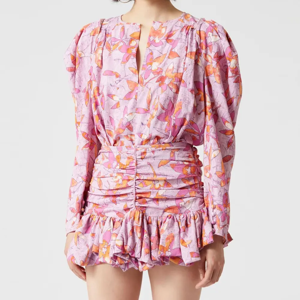 

100% viscose Women print shirt tops long sleeve fashion loose lady blouse