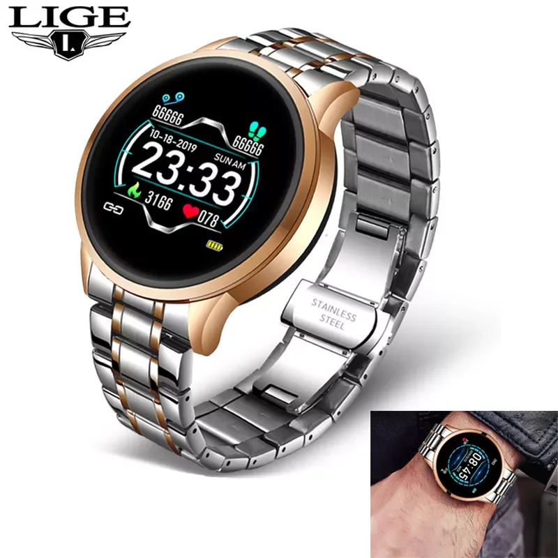 

LIGE 2021 New Smart Watch Men Waterproof sport For iPhone Heart rate blood pressure call Information smartwatch Fitness tracker