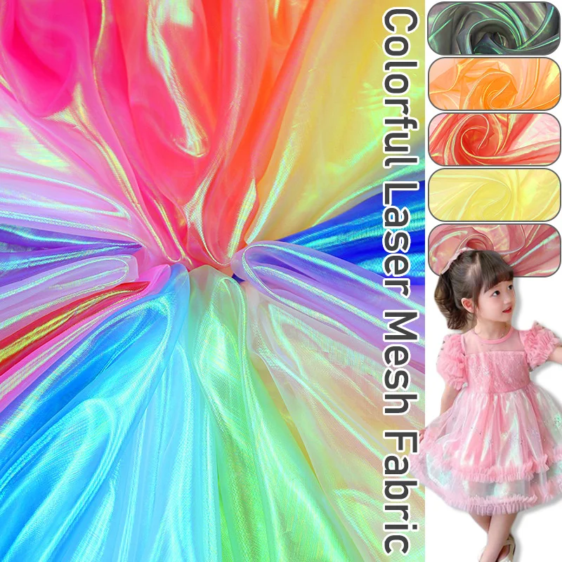 

Transparent Symphony Laser Net Yarn Colored Glass Yarn Fluorescent Organza Gauze Tulle Fabric For Diy Sewing Stage Costume