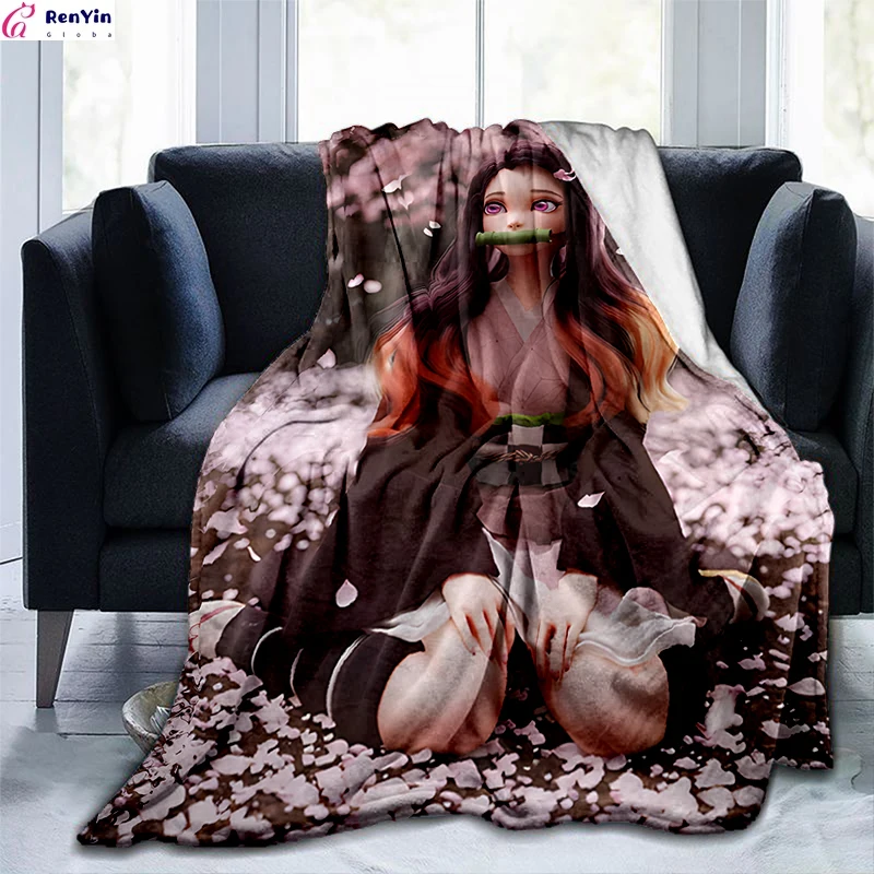 

3D printed Art Blanket Flannel Anime Home Decorative Demon Slayer Fleece Blankets for Children Kids Bedding