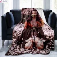 3d printed art blanket flannel anime home decorative demon slayer fleece blankets for children kids bedding