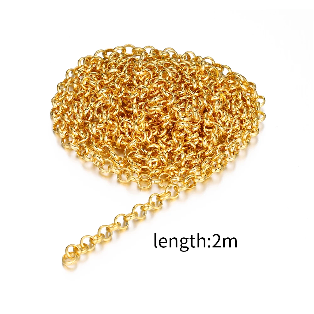 2 Meter DIY Necklace Chain 3.2/4.8/5.8mm O Shape Chains Multi Color Bulk Metal Cable Link for Bracelet Jewelry Making Supplies