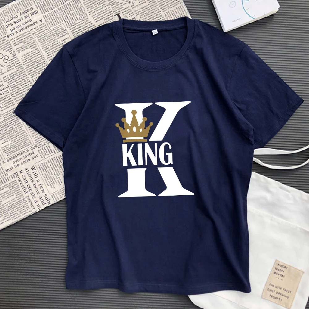 

King Queen Printing Summer T Shirt Men Women Couple Clothing Cotton Tee Tops Short Sleeve Tshirts Casual Clothes Print Top