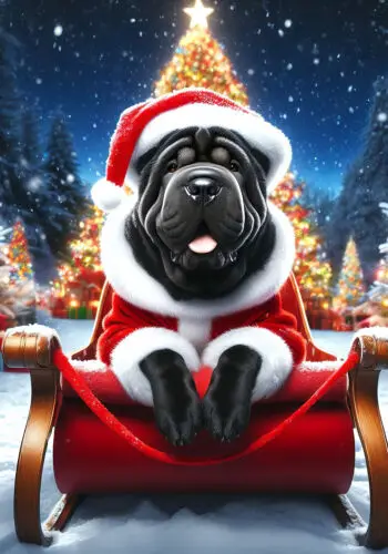 Черный рождественский флаг Shar Pei