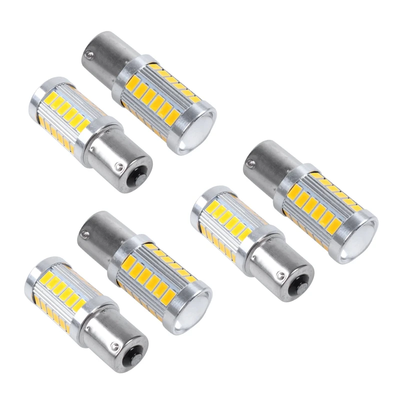 

6 шт., Автомобильные светодиодные лампы 1156PY BAU15S PY21W 33SMD