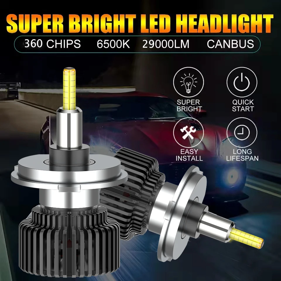 

LED car light bulbs H4 9012 HIR2 H1 H11 H8 H9 9005 9006 HB3 HB4H7H1 far and near light 29000LM 360 degree luminous headlights