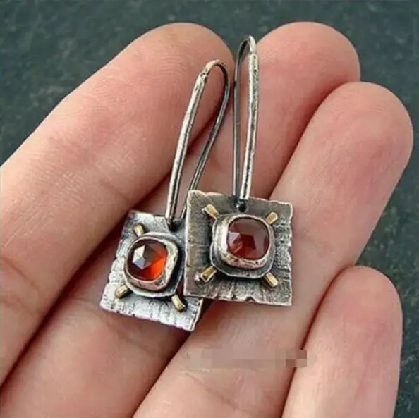 

New red gemstone retro earrings cross border European and American fashion women's earrings