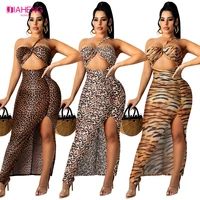 jiaheng mumu sexy digitally printed womens wrap chest tie cutout slit dress leopardtiger stripes female slim maxi dresses 2022