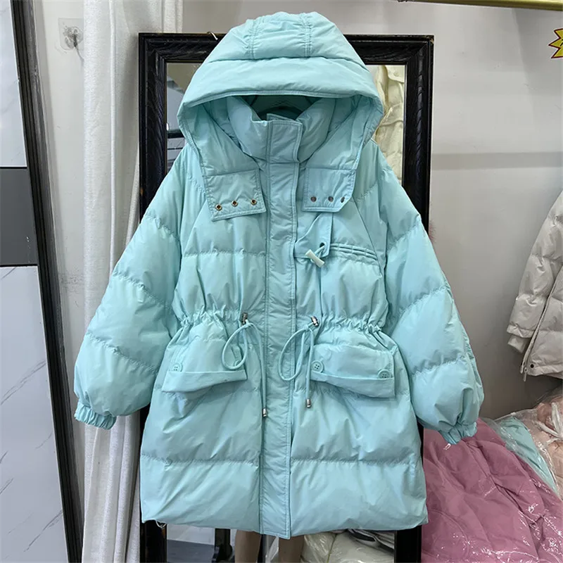 Warm Thick Hooded Down Coat 2023 Autumn Winter Women Windproof White Duck Down Jacket Parkas Ladies Loose Long Oversize Outwears