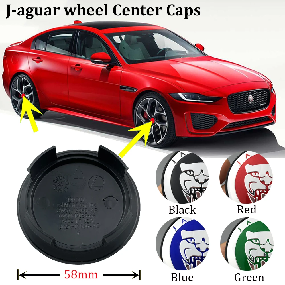 

4pcs 58mm Black Red Blue Car Styling Wheel Center Cap Hub Covers Badge For Jaguar XF XJ XJS XK S-TYPE X-TYPE car Accessories