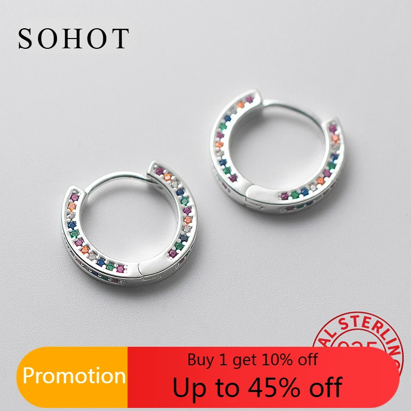 

Fashion Real 925 Sterling Silver Zircon Round Hoop Earrings For Fashion Women Cute Fine Jewelry Minimalist Accessories