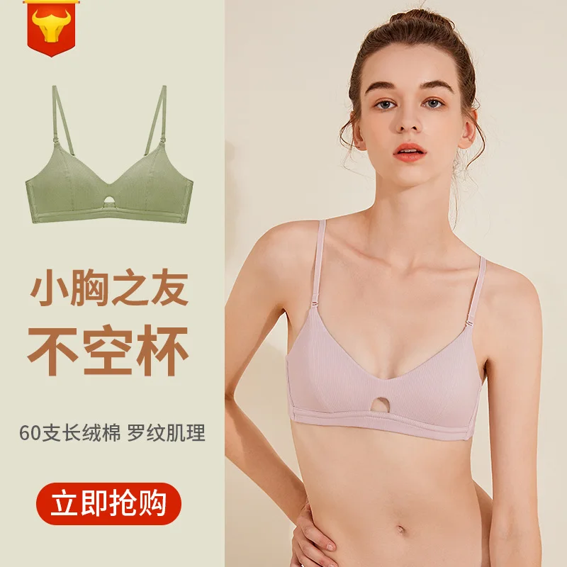 

Spring and Summer New Underwear Women's No Steel Ring Bra Bra Cotton French Seamless Gather Bra Women's Thin Cup Bra Bra