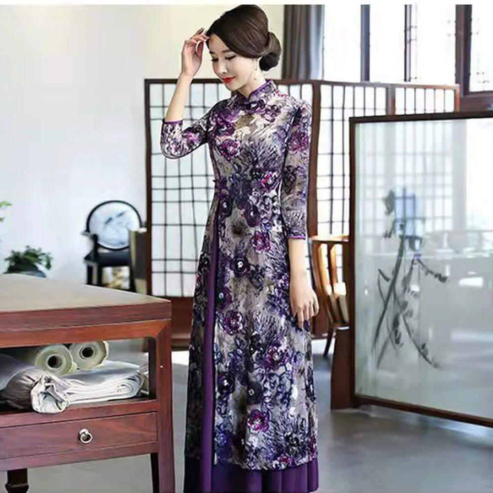 Новинка весна-лето Ao Dai вьетнамское традиционное платье Aodai Qipao китайское