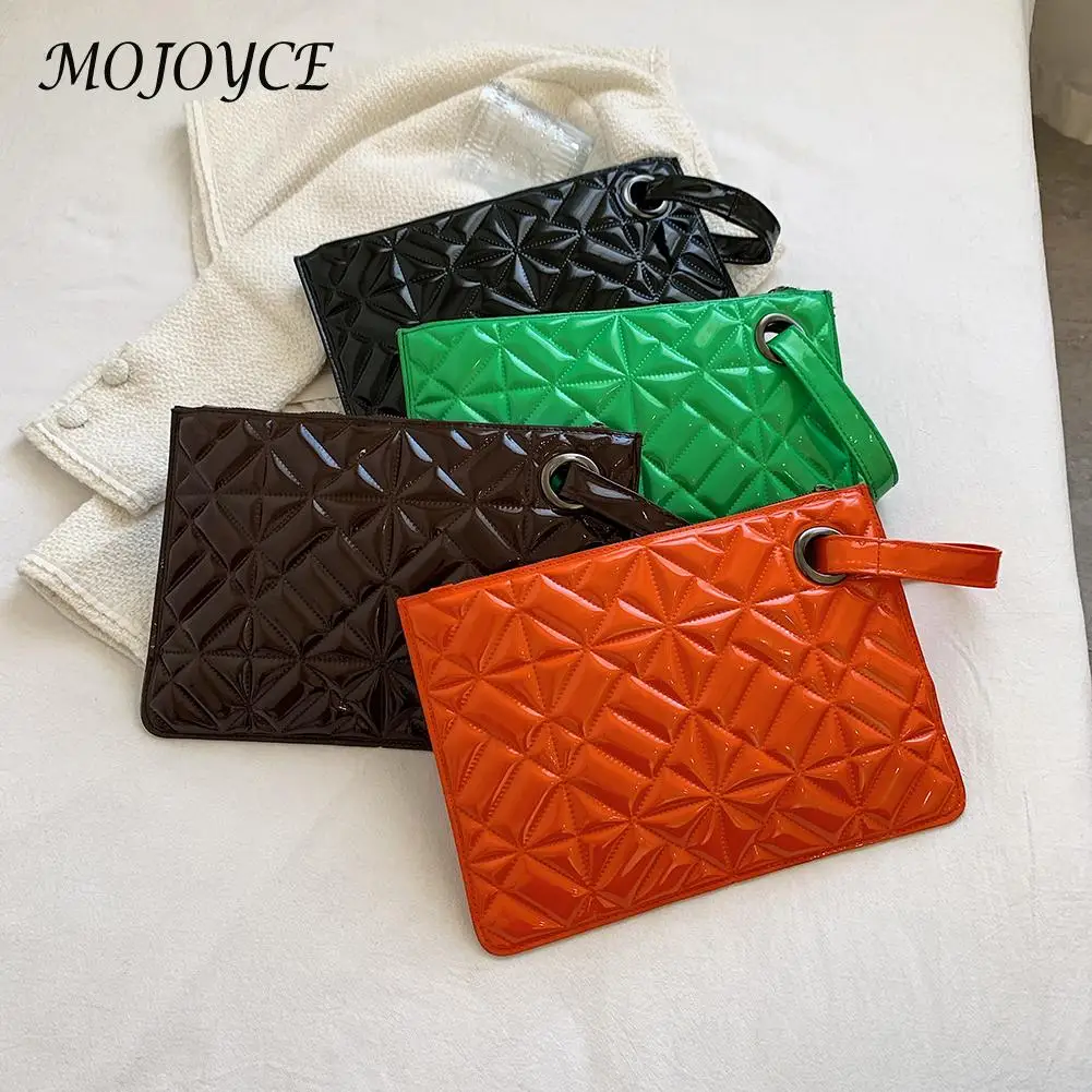 

Women Clutch Bag Retro PU Patent Leather Party Clutch Purse Pure Color Zipper Travel Wallets Small Purse for Shopping