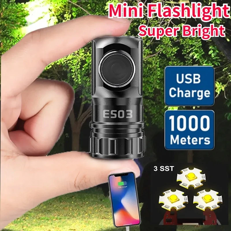 

Rechargeable Mini Led Flashlight Keychain Usb Powered 3000 Lumens Flash Light IPX8 Pocket Torch Lamp SST20 Wick Flashlights