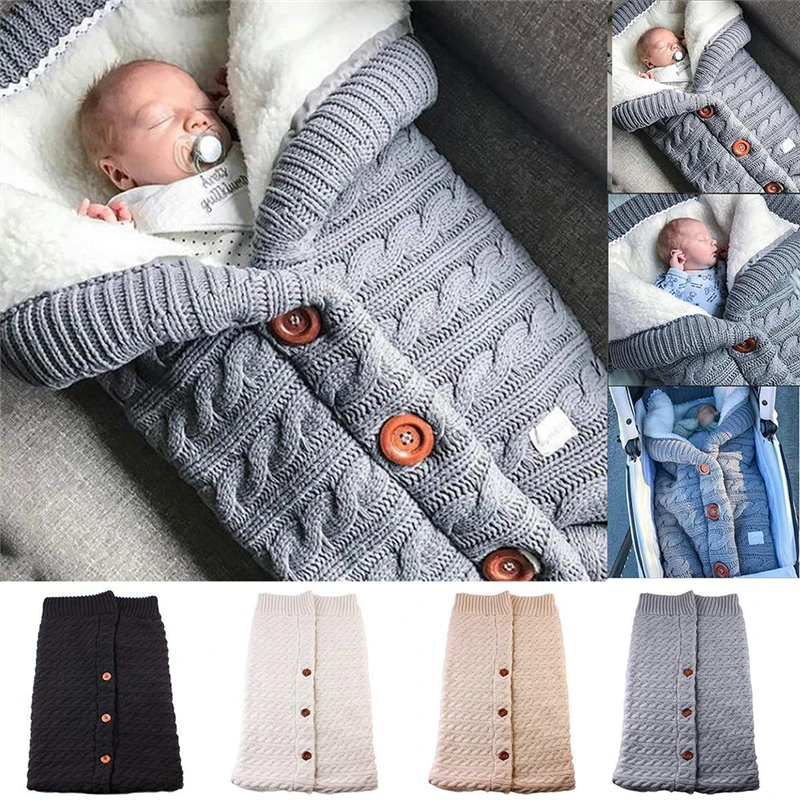 

Newborn Sleeping Blanket Winter Warm Sleeping Bags Infant Button Knit Swaddle Wrap Swaddling Stroller Wrap Toddler Blanket