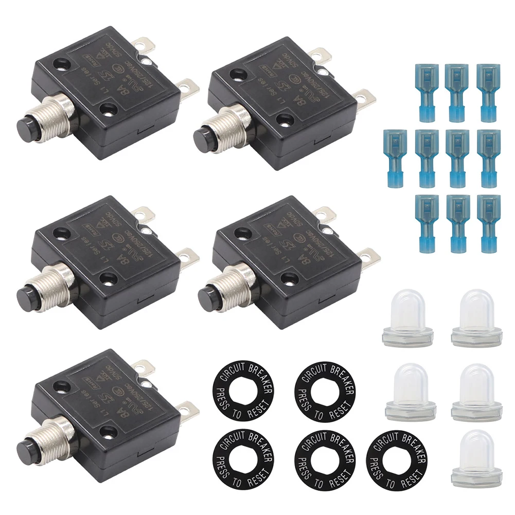 

Circuit Breaker 5A/8A/10A/15A/20A/25A/30A Current Overload Protector Thermal Switch Push Button Waterproof Cover Protector Switc