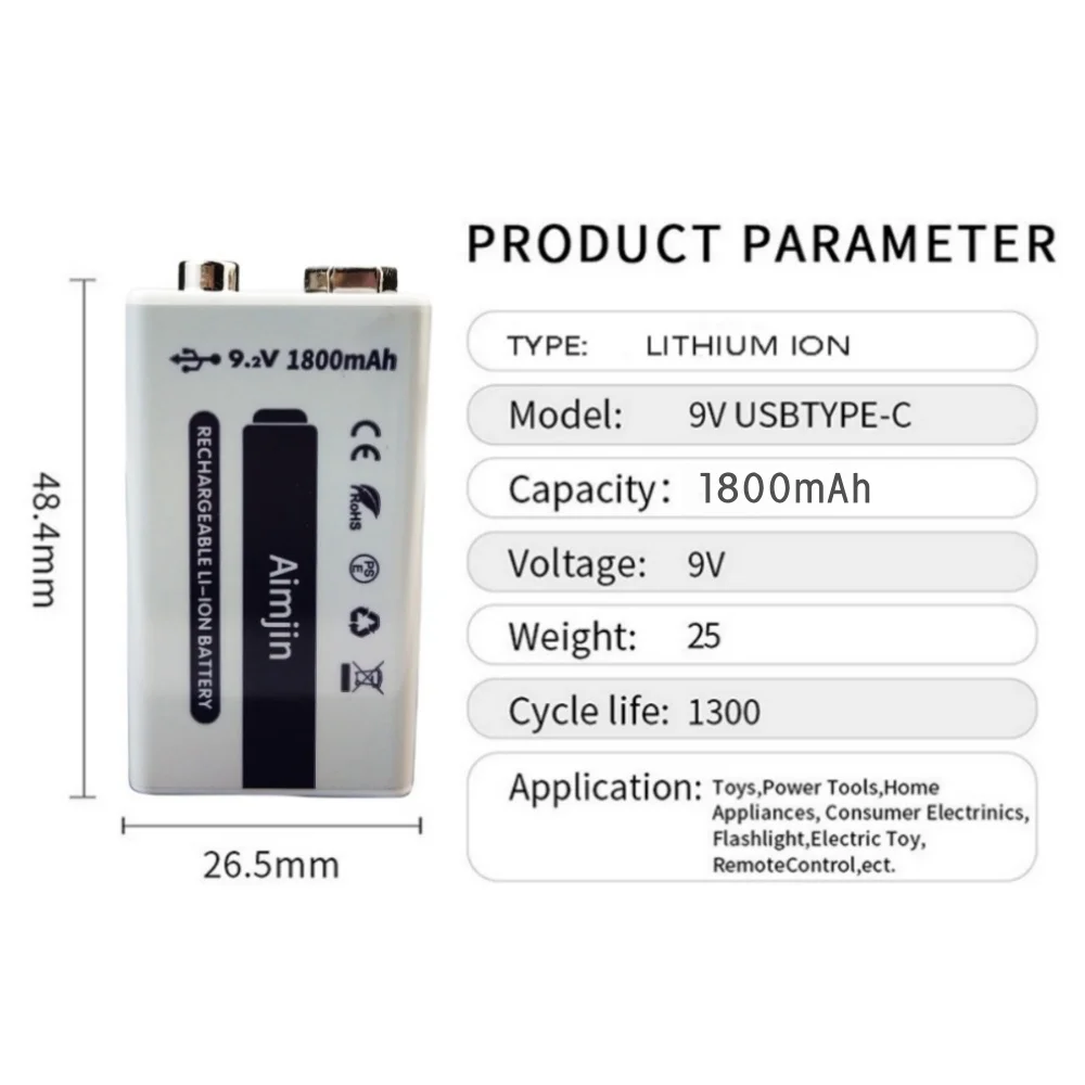 aimjin USB TYPE-C 9В 1800mAh литий-ионная батарея